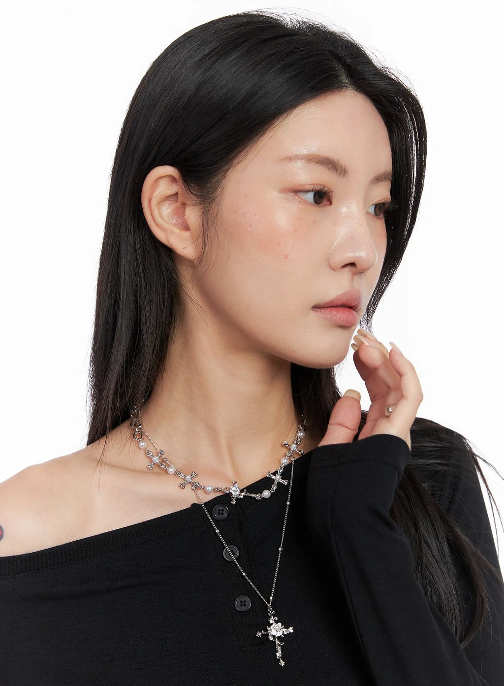 White Bloom Cross Necklace CC1809