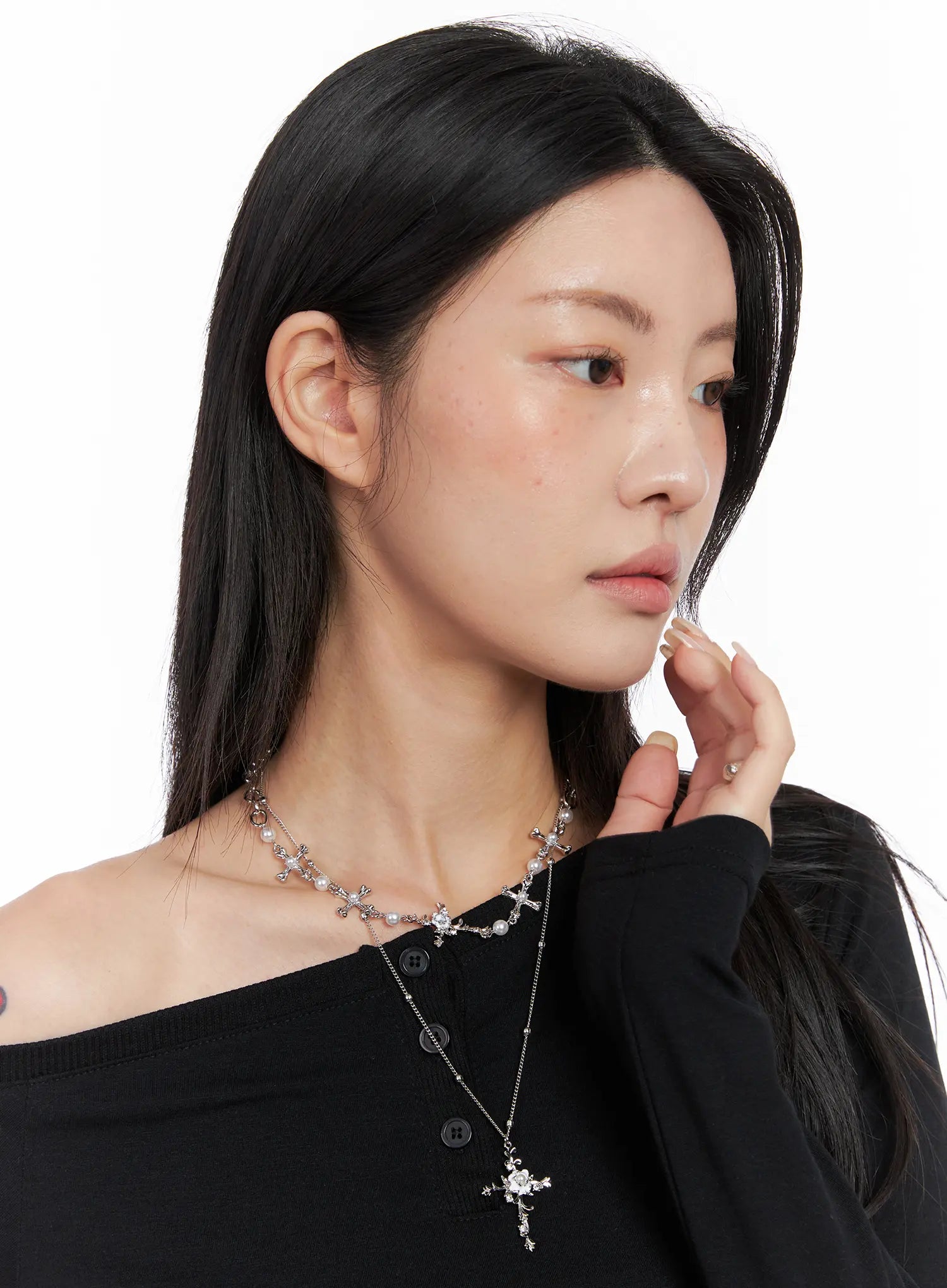 White Bloom Cross Necklace CC1809