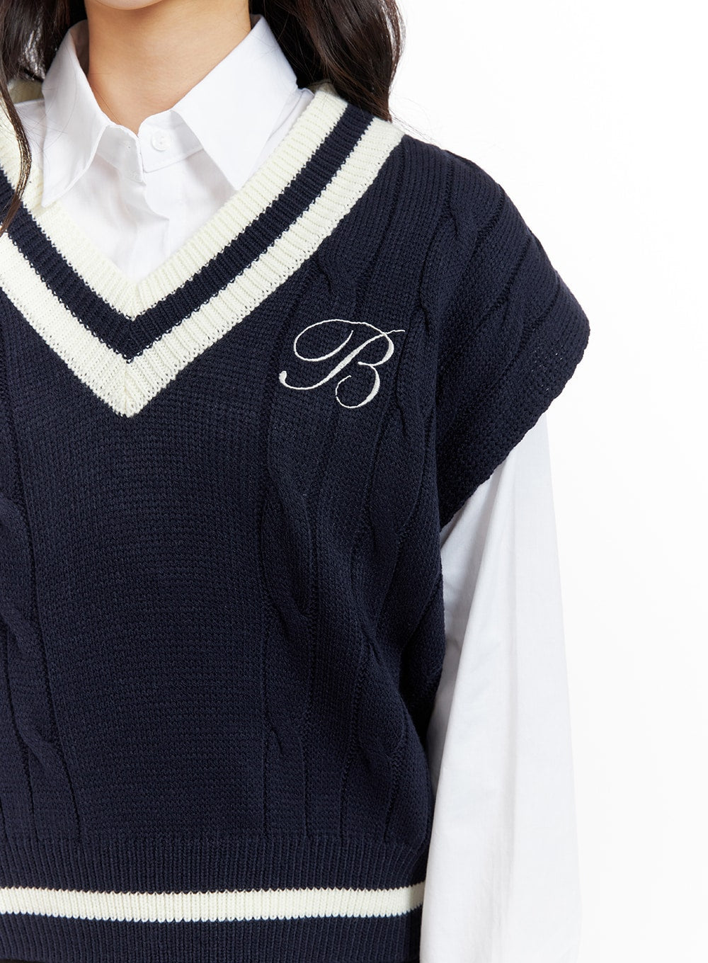 Cable Knit V-Neck Vest Sweater CF415