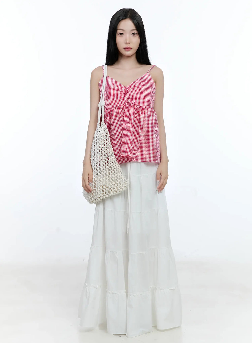 Gingham Shirred Strap Blouse CL530