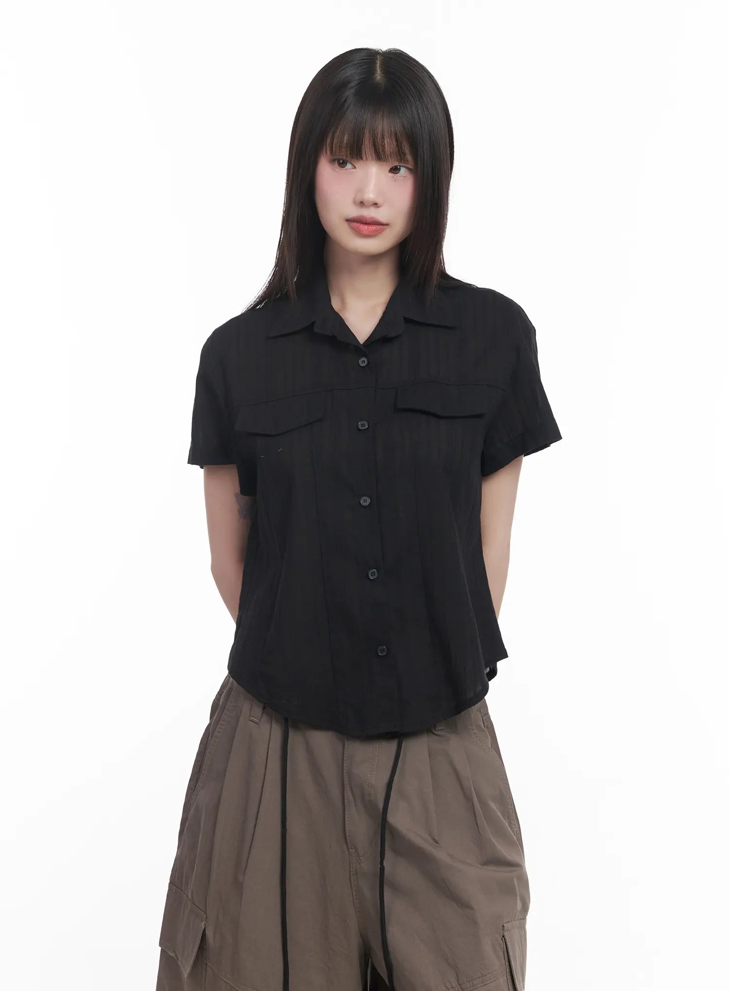 Collared Buttoned Short-Sleeve Shirt CU518