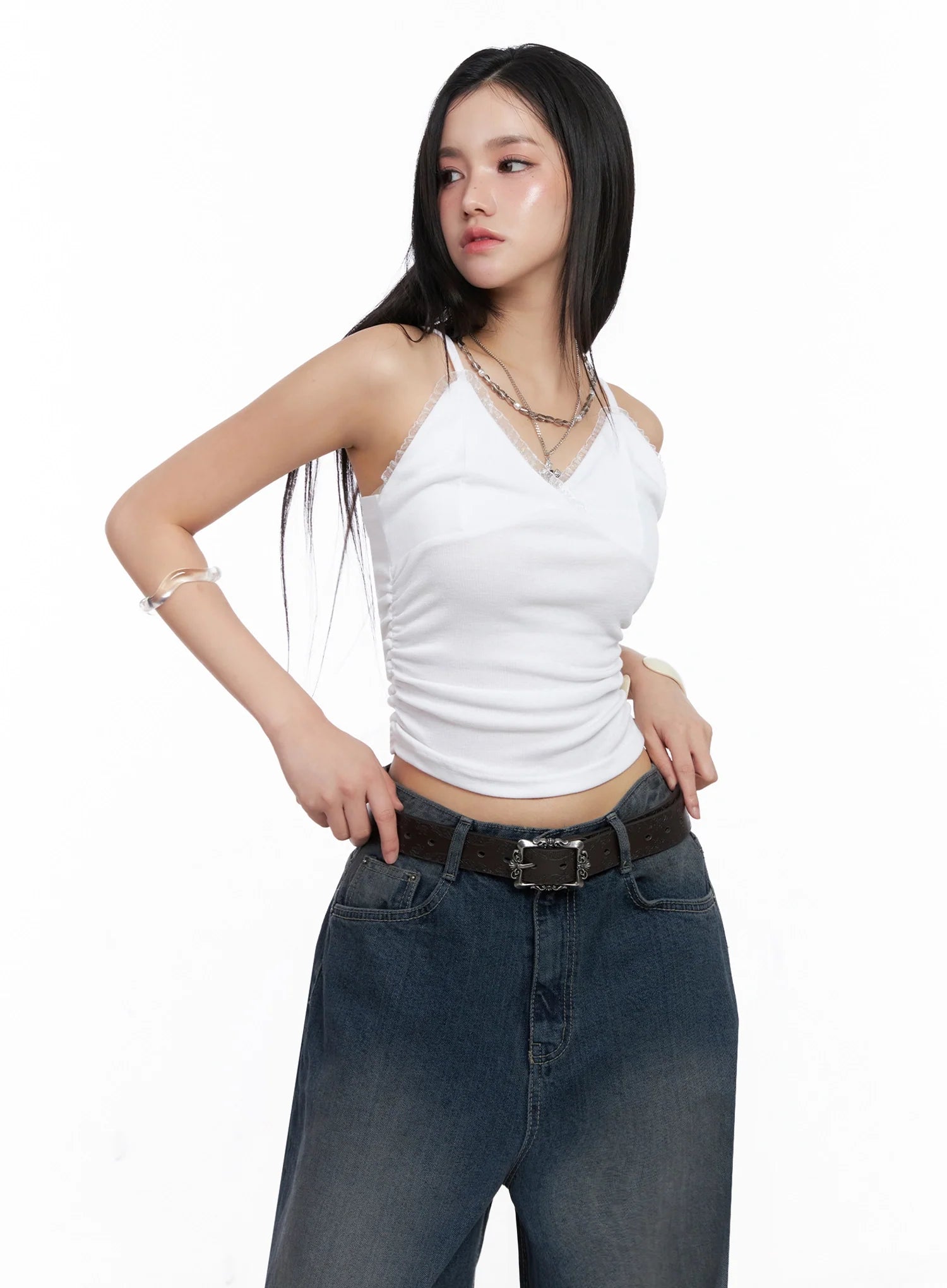 Square Buckle Faux Leather Belt IS525