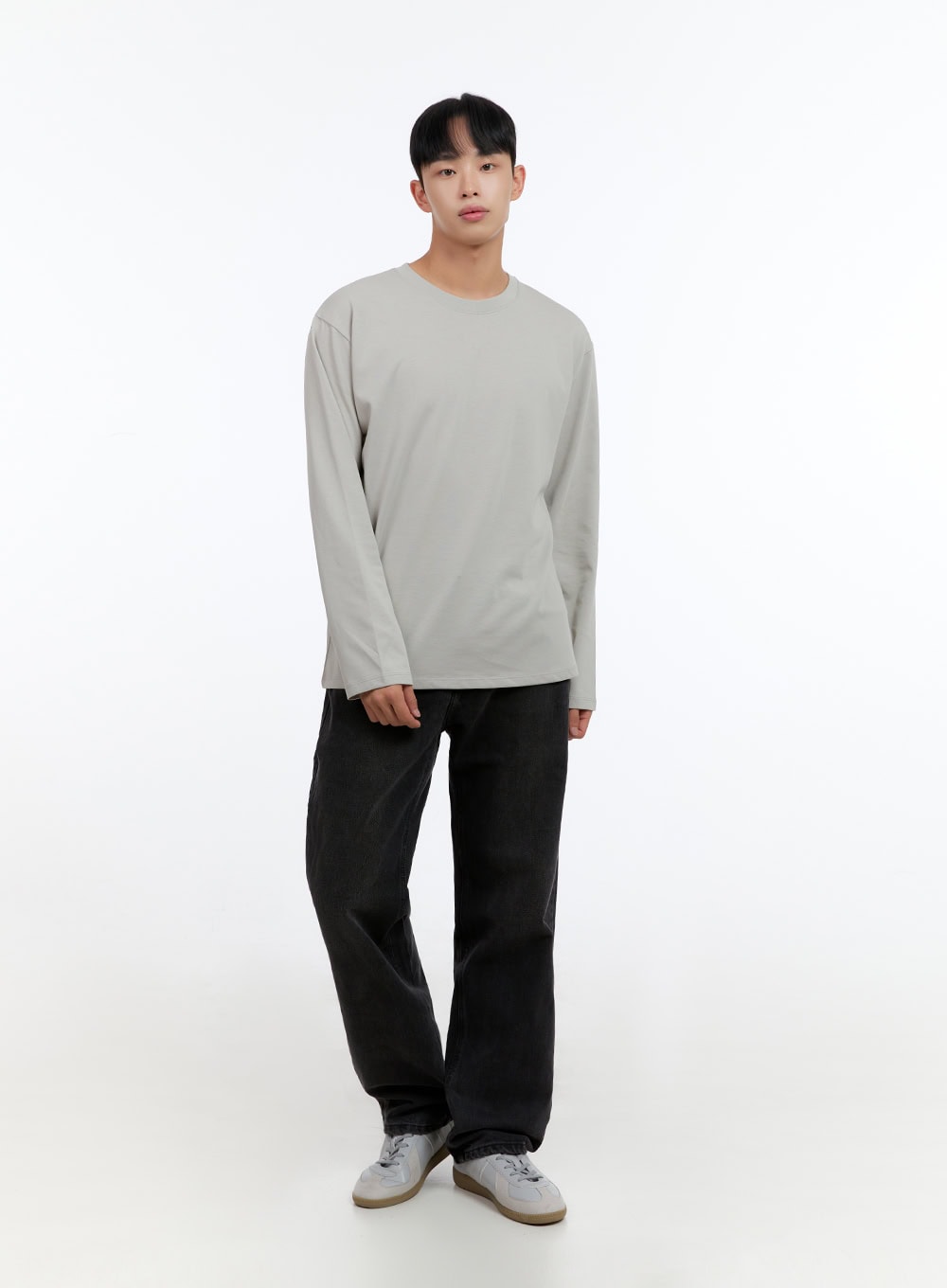 Men's Basic Cotton Long Sleeve T-Shirt (Gray) IS412