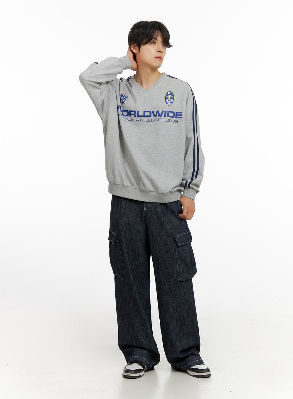 Men's Graphic V-Neck Sweatshirt (Gray) IG409