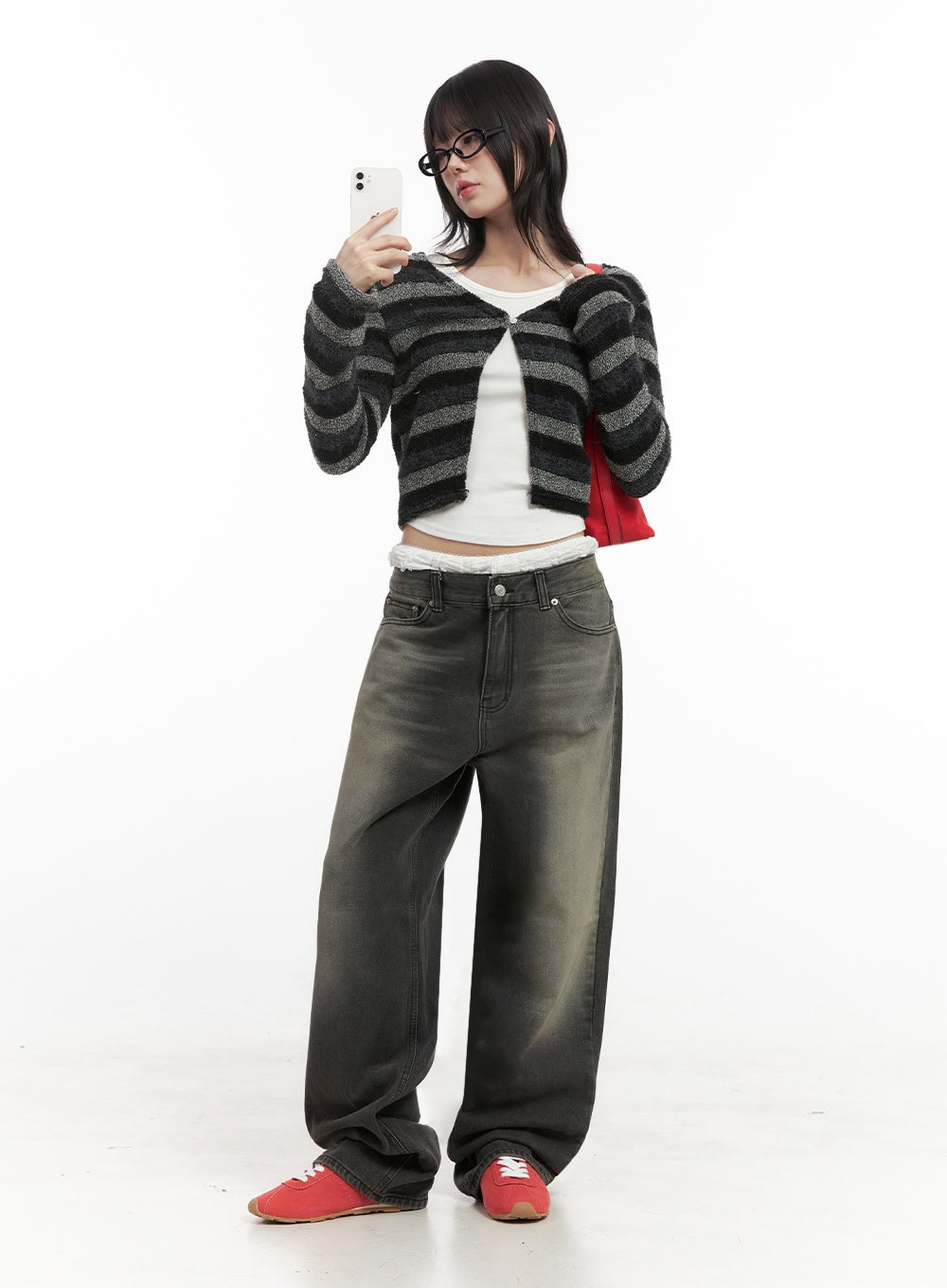 Striped Slit Cropped Cardigan ID402