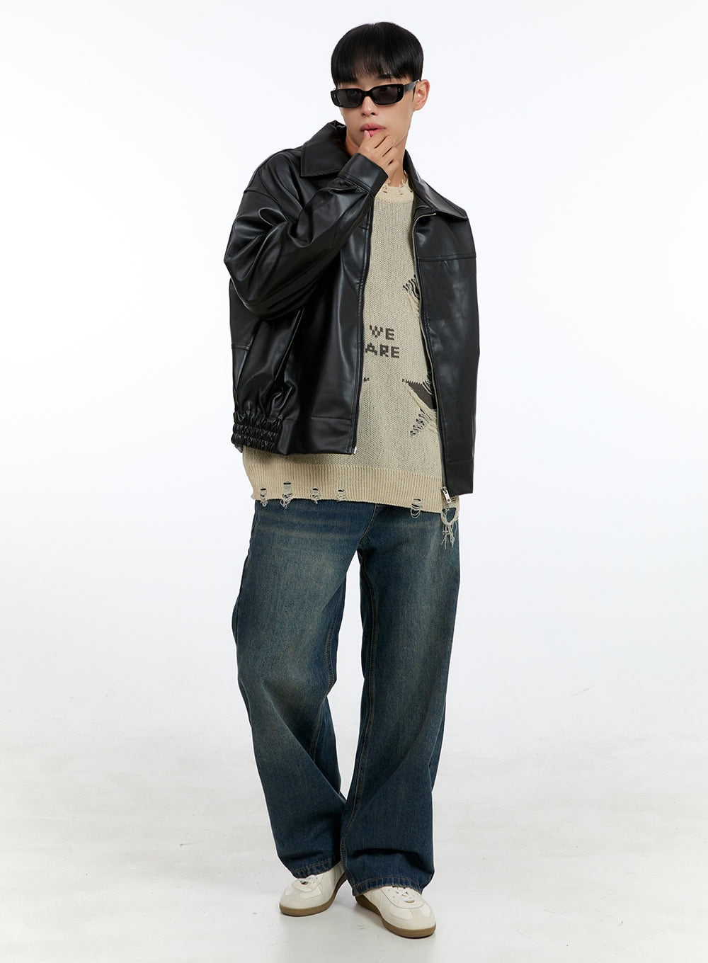 Men's Faux Leather Zip-Up Collar Jacket IG421