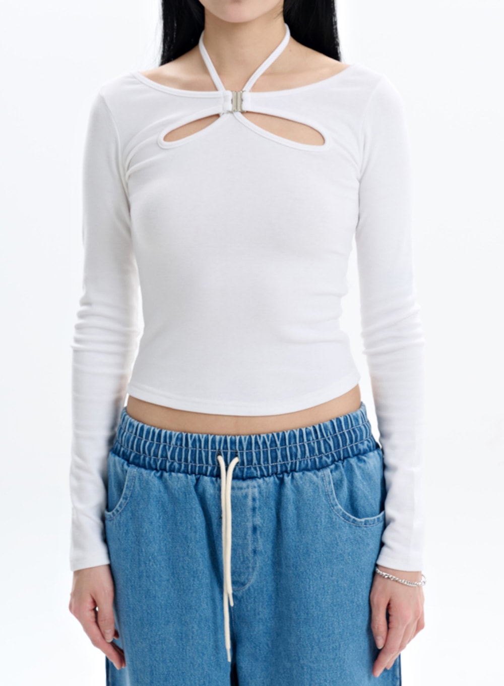 Halter Cut Out Crop Long Sleeve IF413