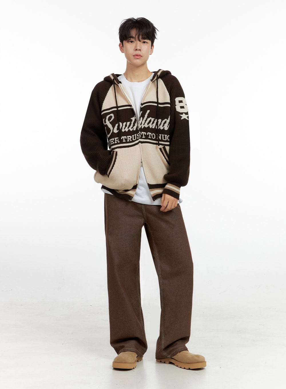 Men's Zip-Up Acrylic Hooded Sweater IN422