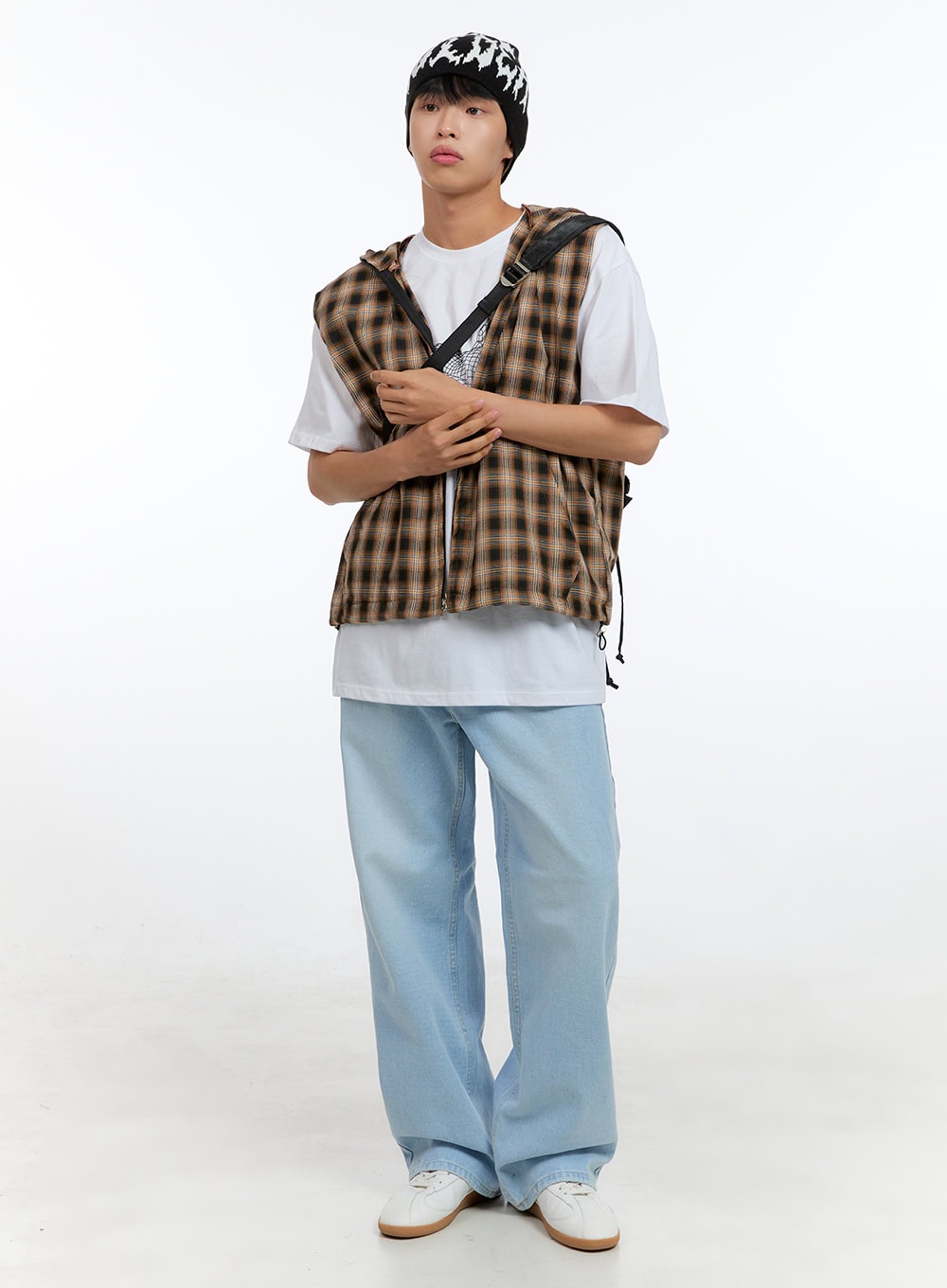 Men's Checkered Zip-Up Hooded Vest IG416