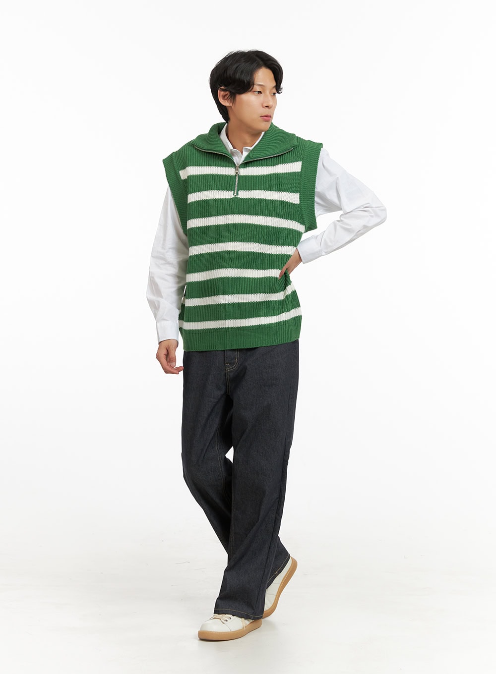 Men's Half Zip-Up Stripe Vest IY424