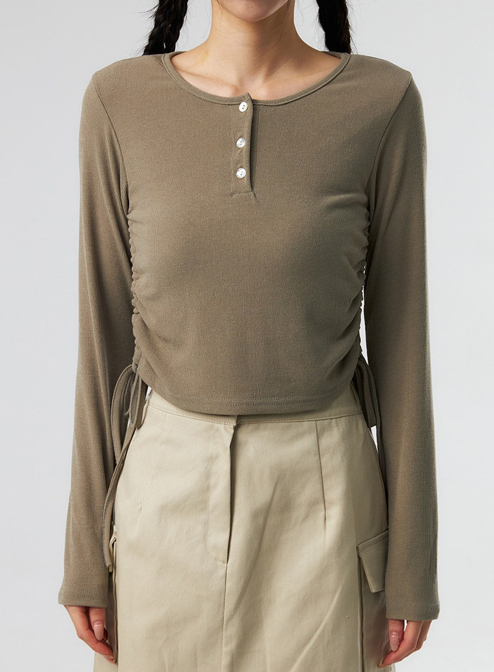 Ruched Long Sleeve Top IS327