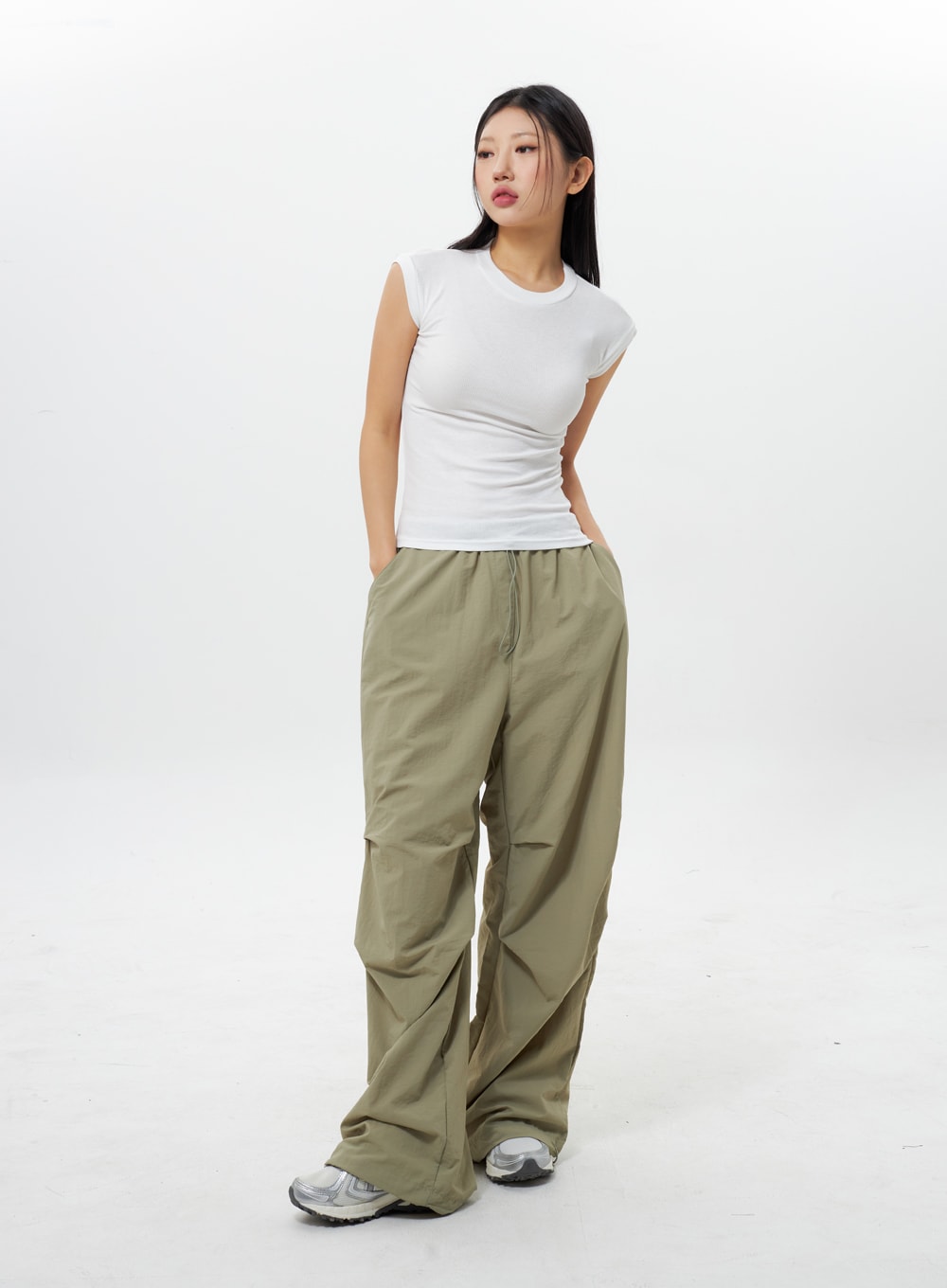 Nylon Wide Track Pants IY311