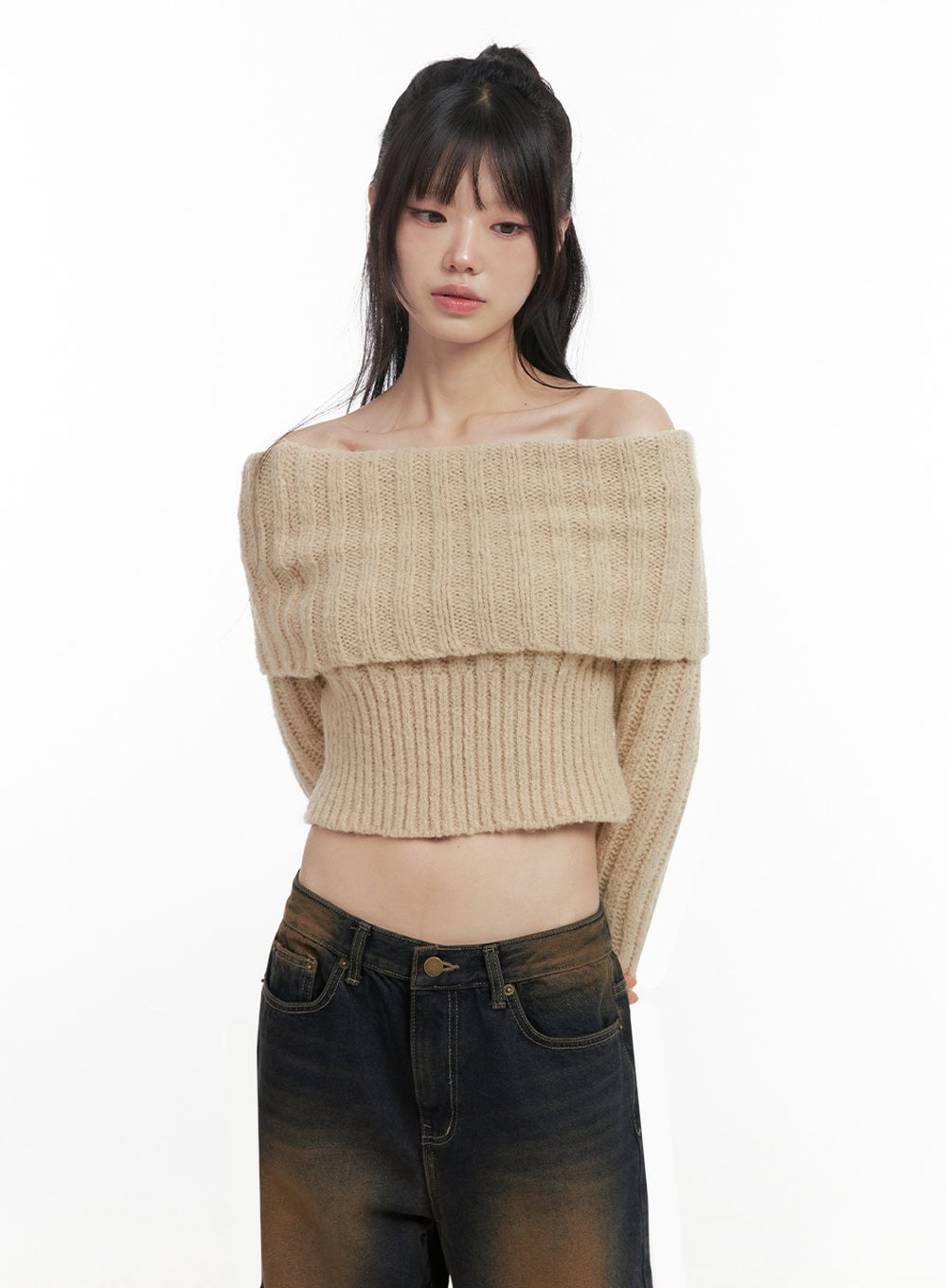 Slim-Fit Off-Shoulder Sweater ID402