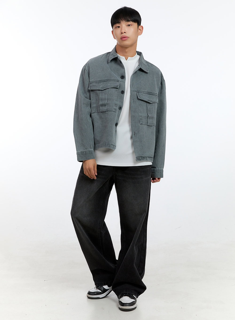 Men's Washed Crop Pocketed Cotton Jacket IG422