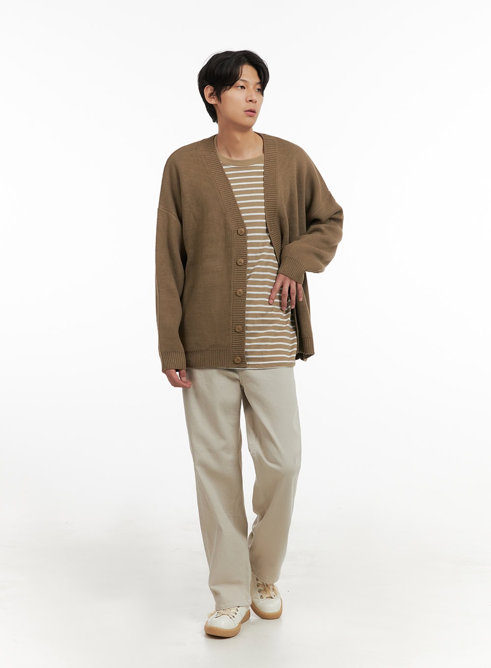 Men's Oversized Buttoned Cardigan (Beige) IY410