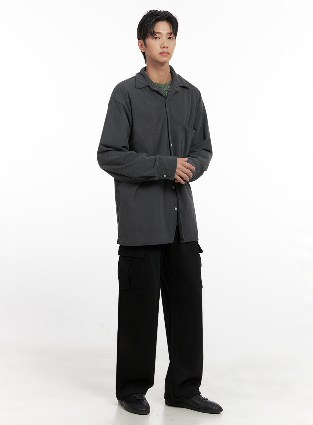 Men's Corduroy Collared Button-Up Shirt ID413