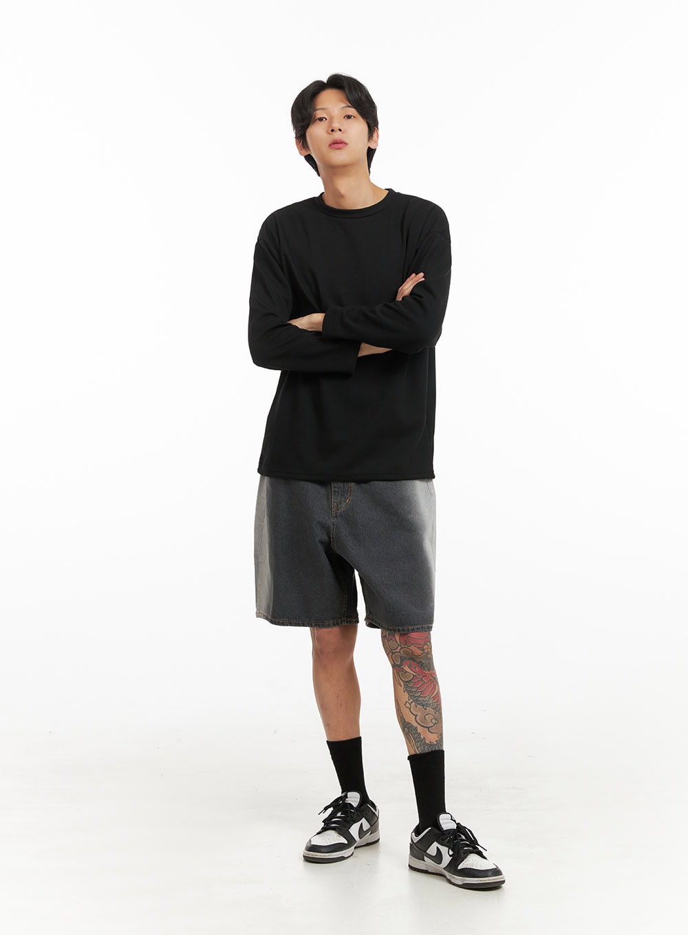 Men's Basic Oversized Long Sleeve Tee (Black) IY416