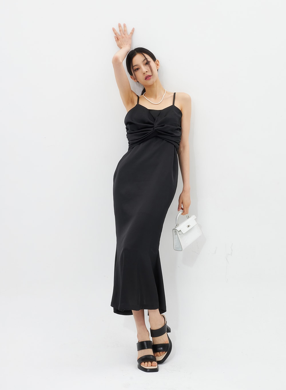 Cross Bust Satin Maxi Dress IU326