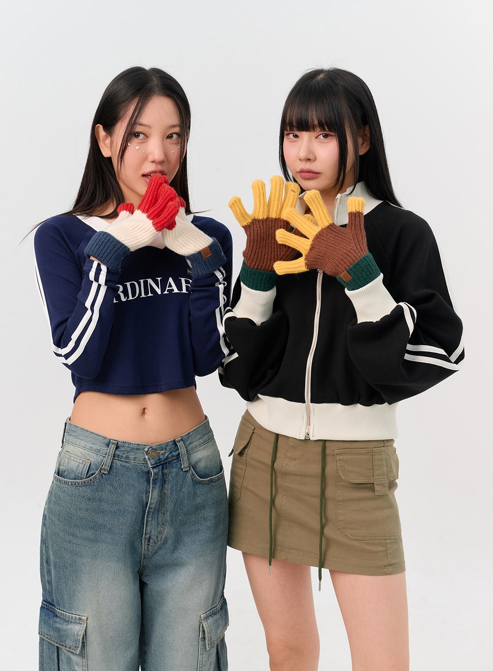 Color Block Knit Gloves IN302