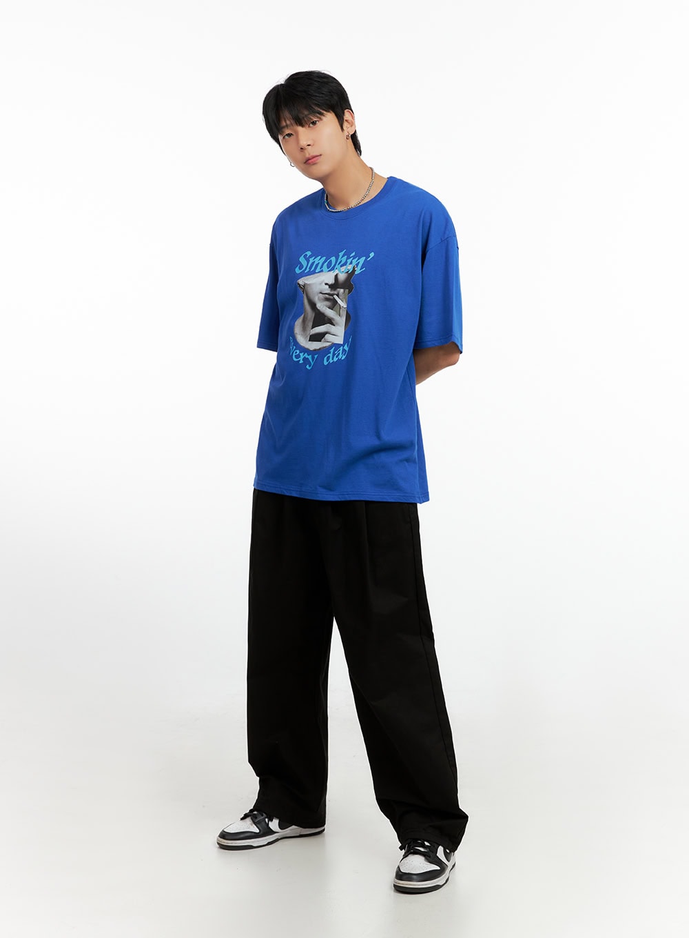 Men's Cotton Graphic Oversize T-Shirt (Blue) IG402