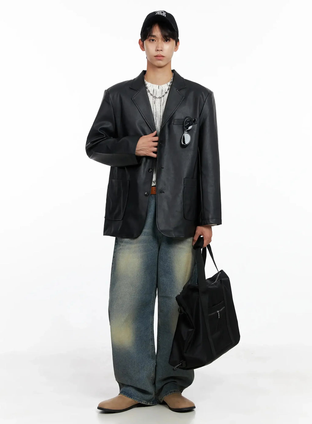 Men's Faux Leather Blazer Jacket IO516