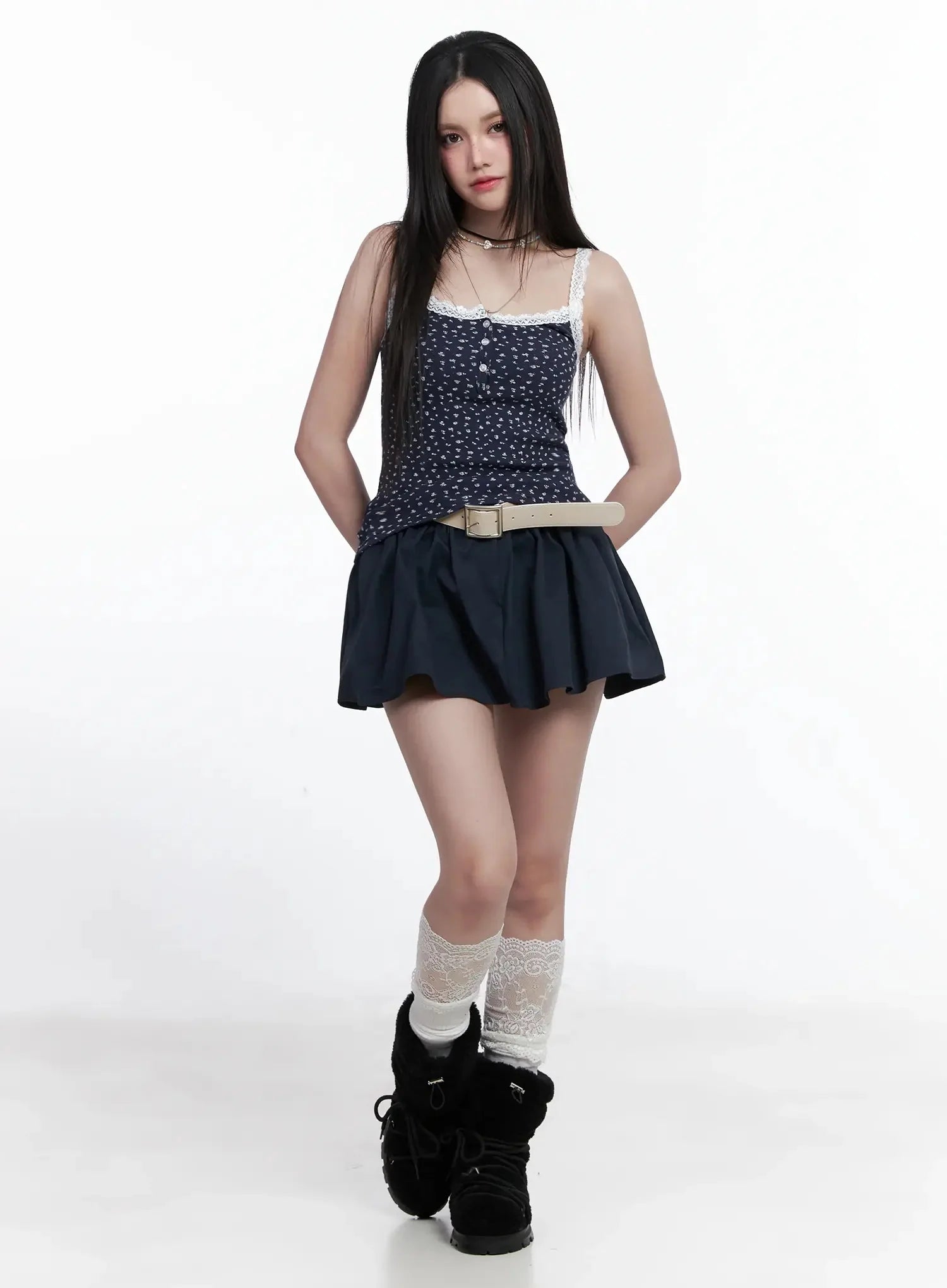 Flower Lace-Trim Tank Top IS525