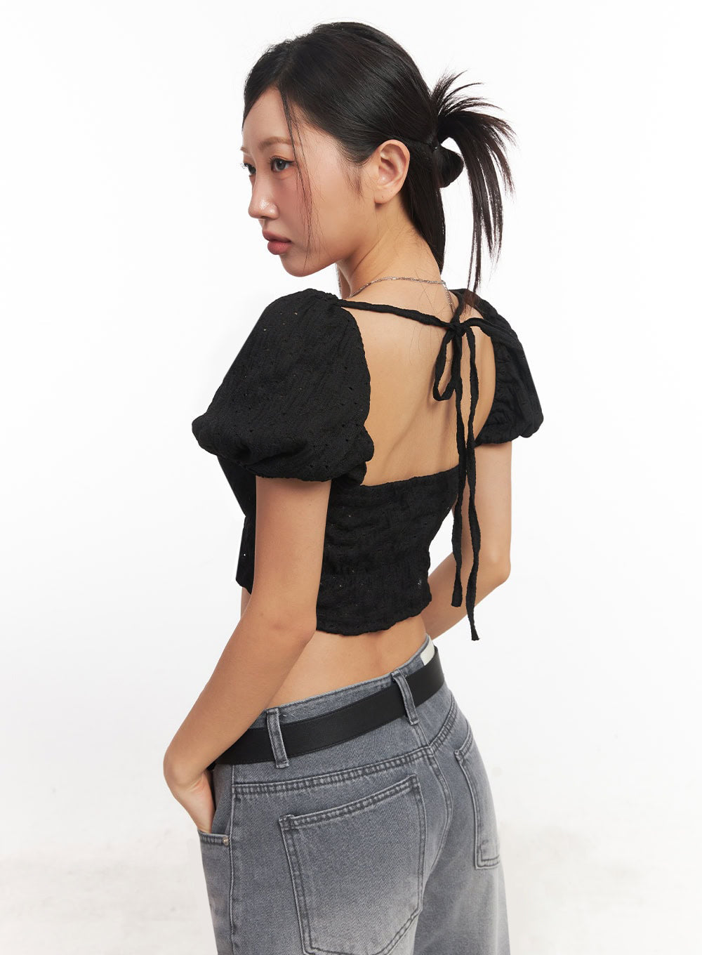 Puff-Sleeve Square Neck Crop Top IA525