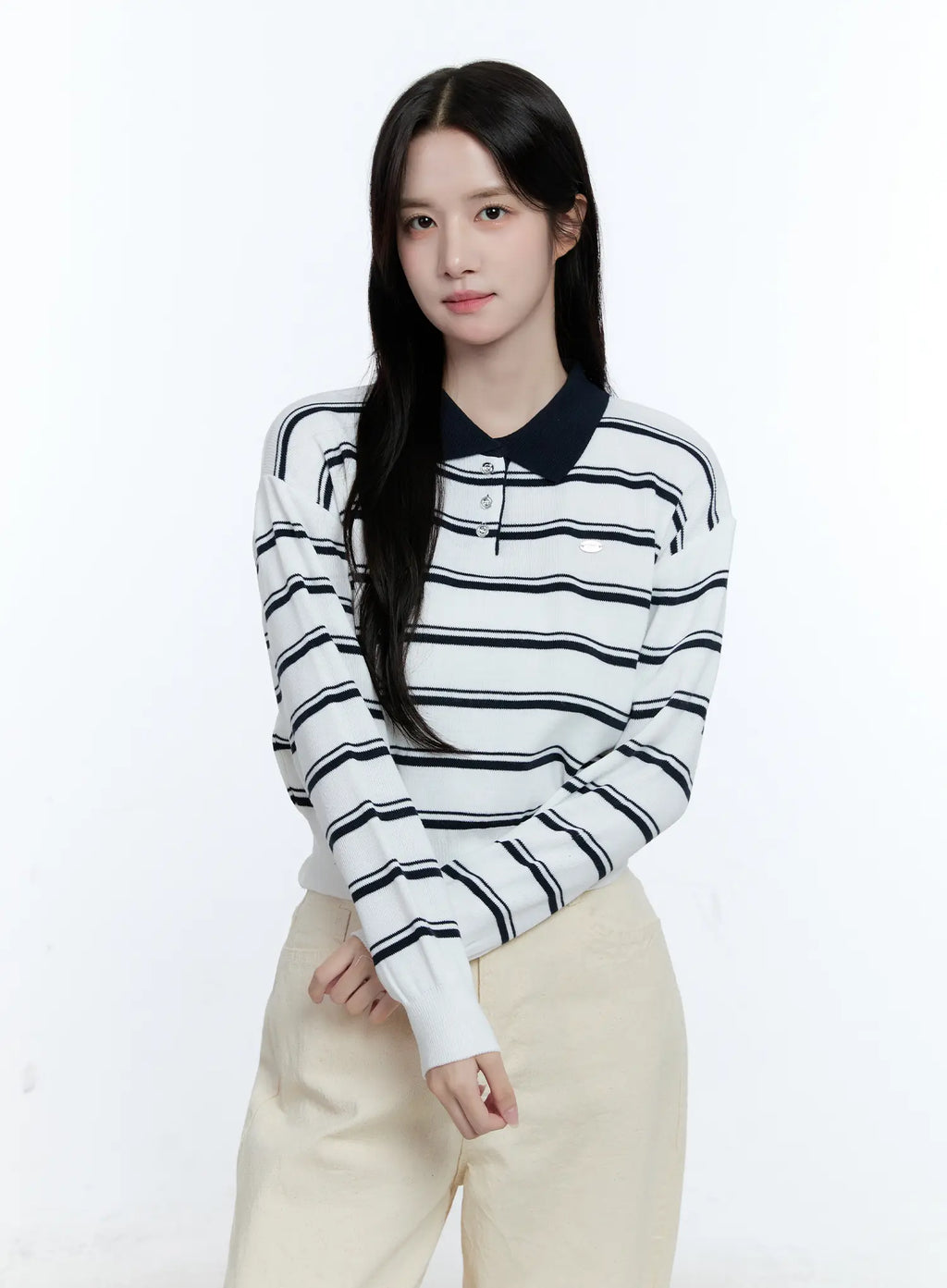 Striped Collared Long Sleeve Top CG513