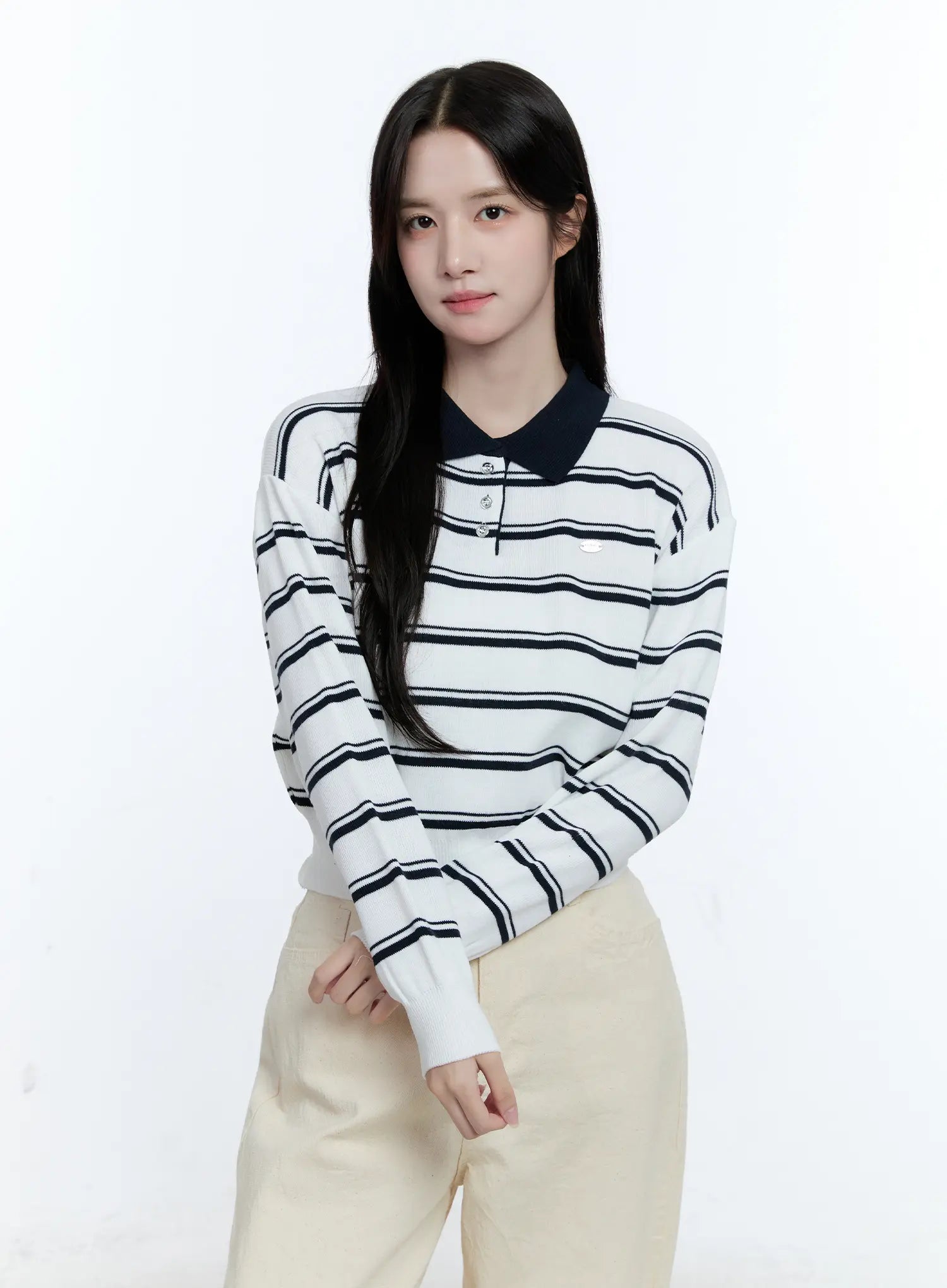 Striped Collared Long Sleeve Top CG513