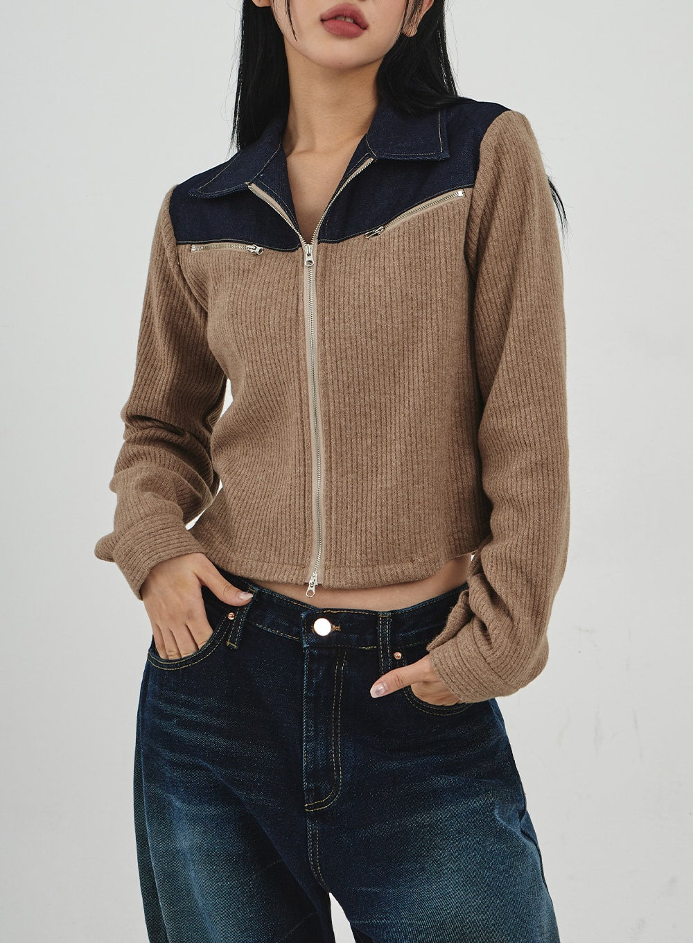 Denim Knit Zipper Jacket CN30