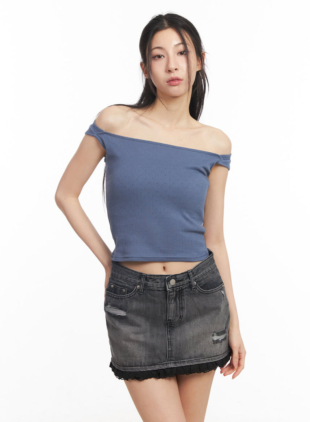 Square-Neck Off-Shoulder Top IY529