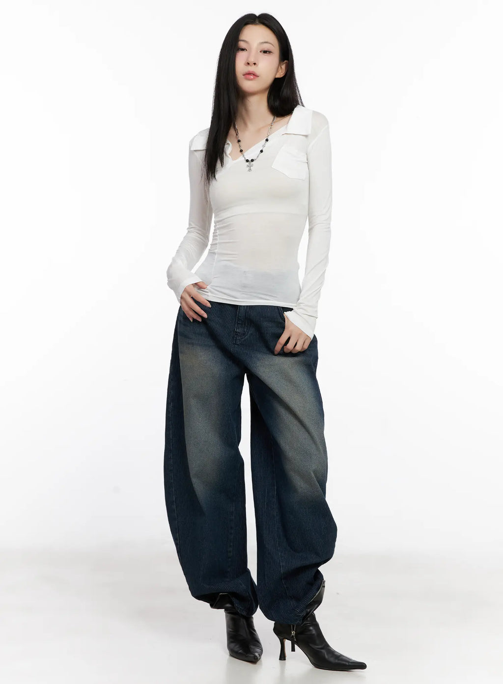 Asymmetrical Collar Slim Fit Long Sleeve Top CG526