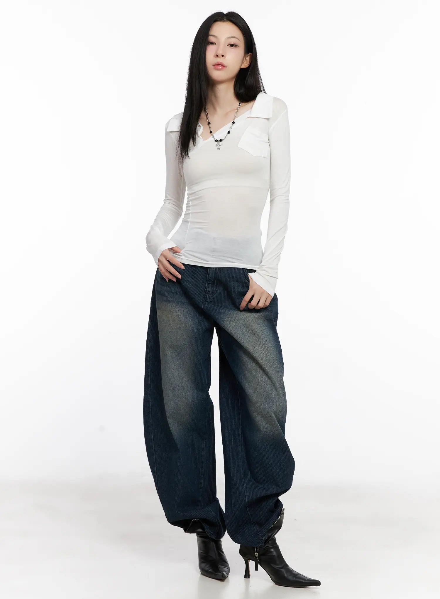 Asymmetrical Collar Slim Fit Long Sleeve Top CG526