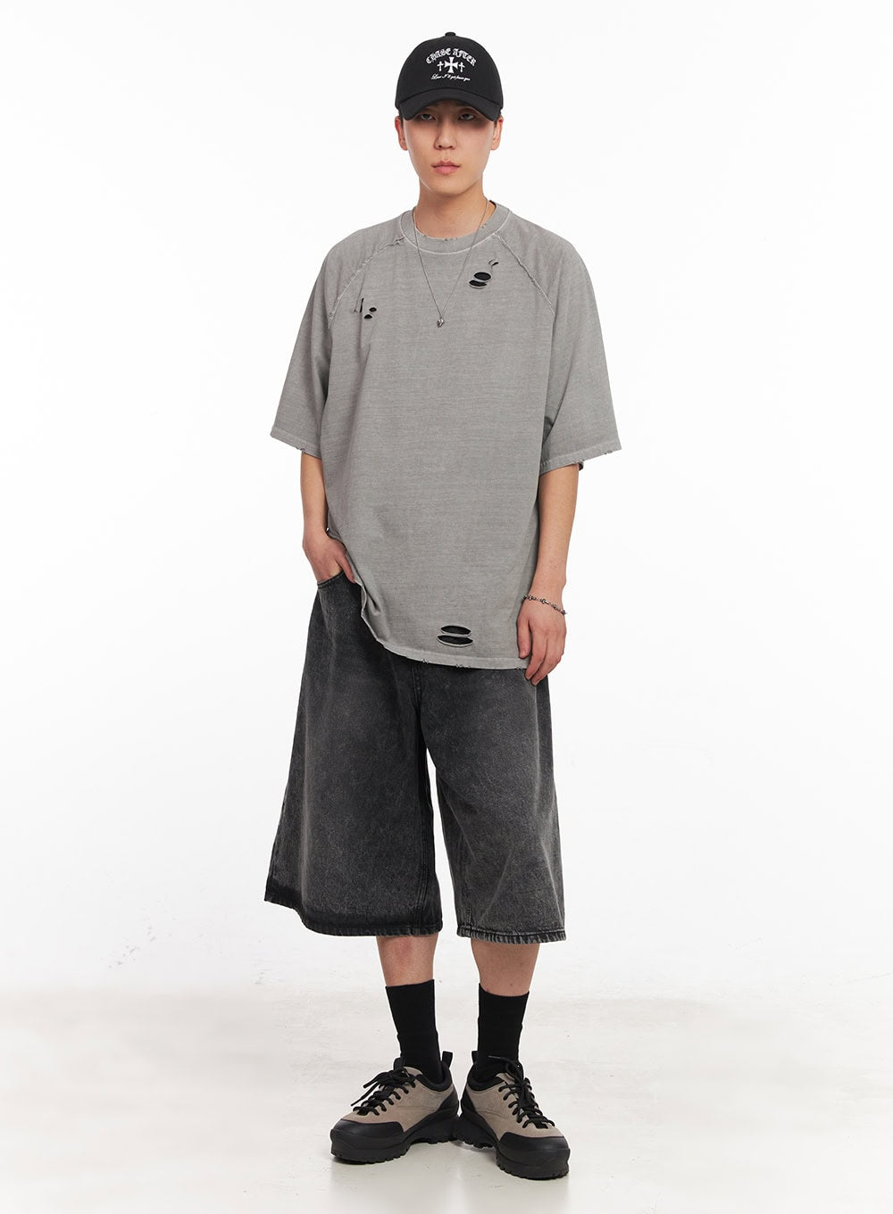 Distressed Washed Cotton T-Shirt IY506