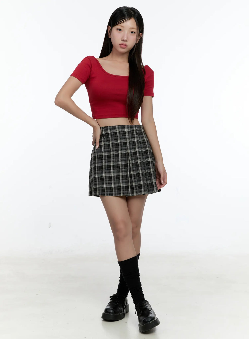 Plaid Pleated A-Line Skirt CS518