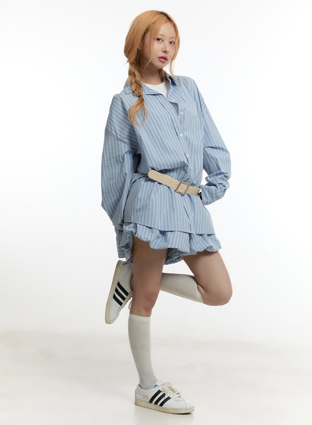 Striped Cotton Balloon-Fit Shorts CY505