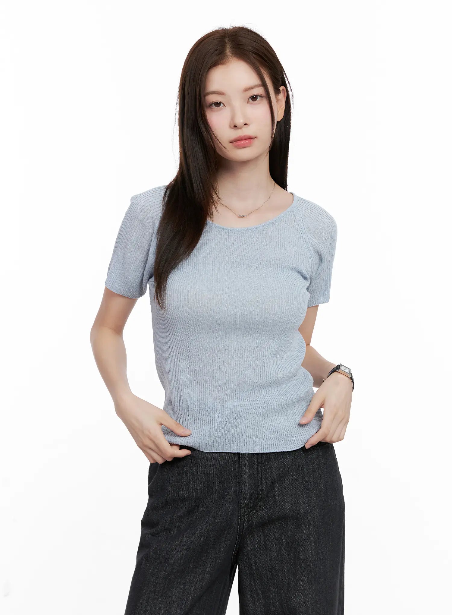 Scoop Neck Short Sleeve Knit Top CL523