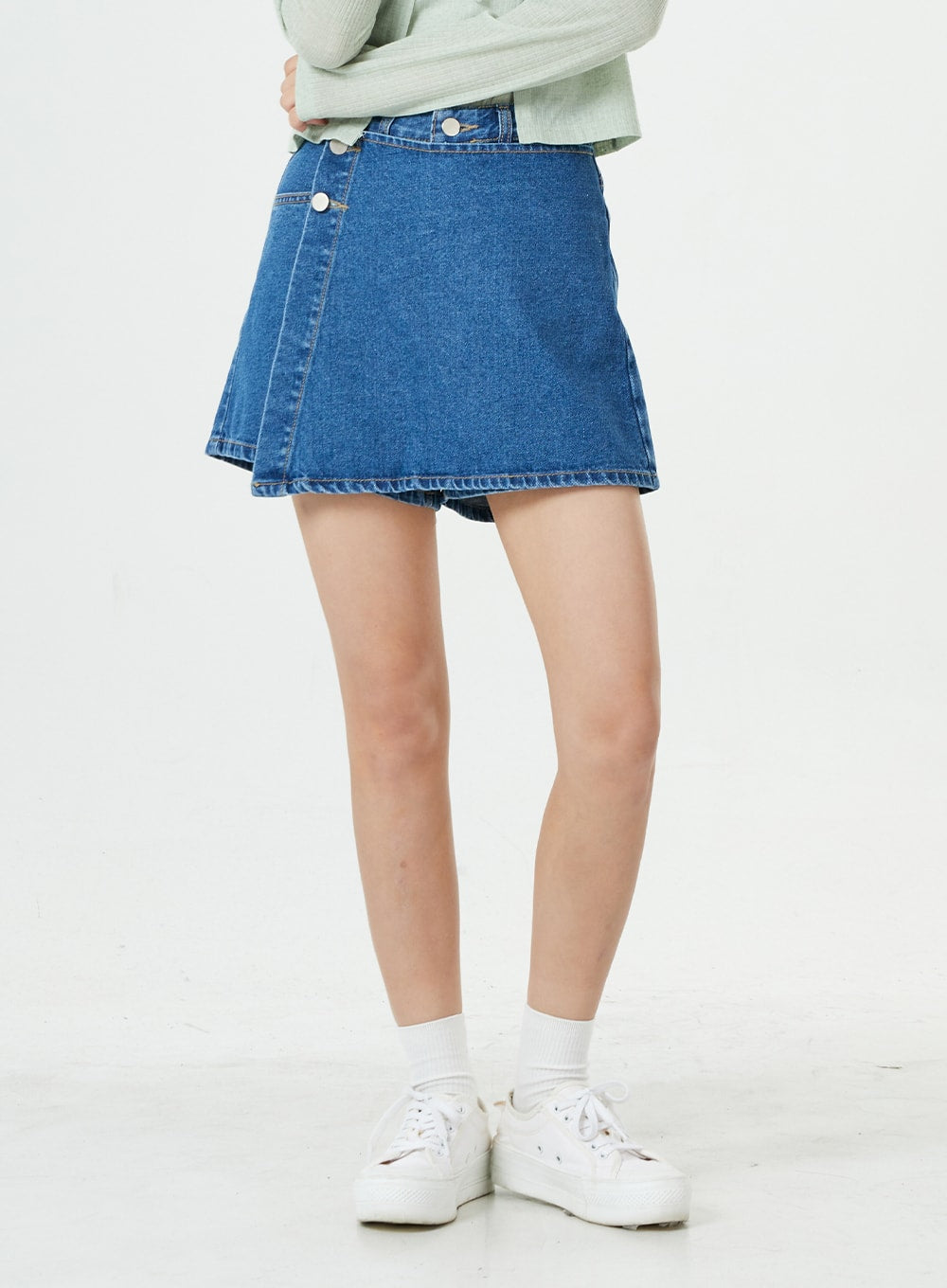 Button Wrap Cotton Denim Shorts BG25