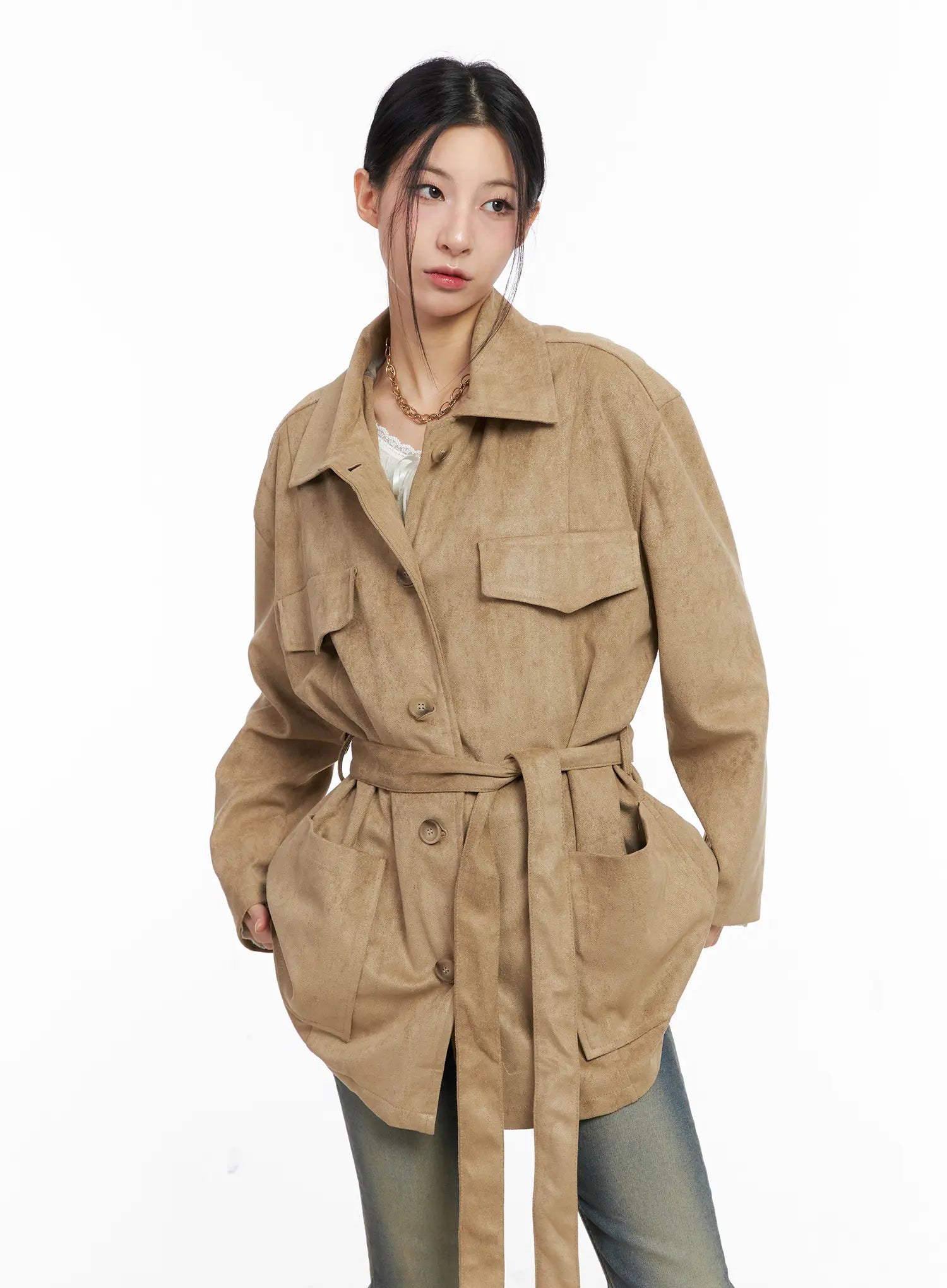 Relaxed Suede Jacket with Belt CC1109