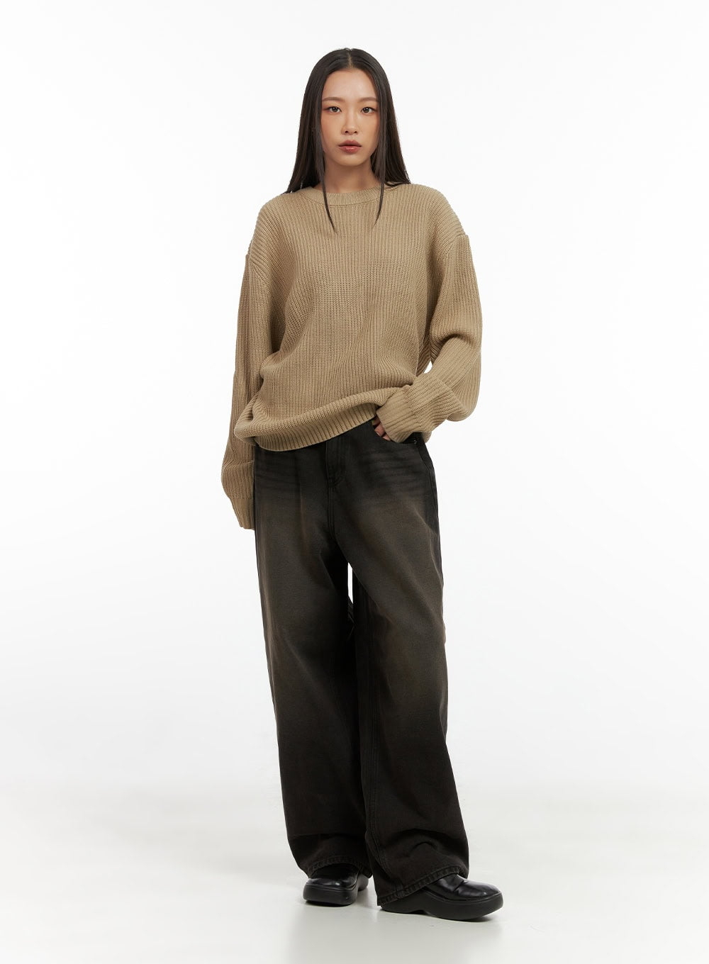 Mabel Buckle Washed Wide-Leg Jeans CO424