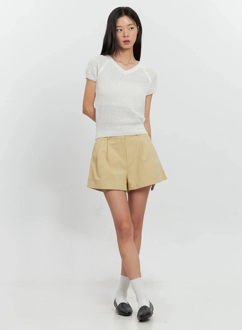 Mesh V-Neck Short-Sleeve Top IL528