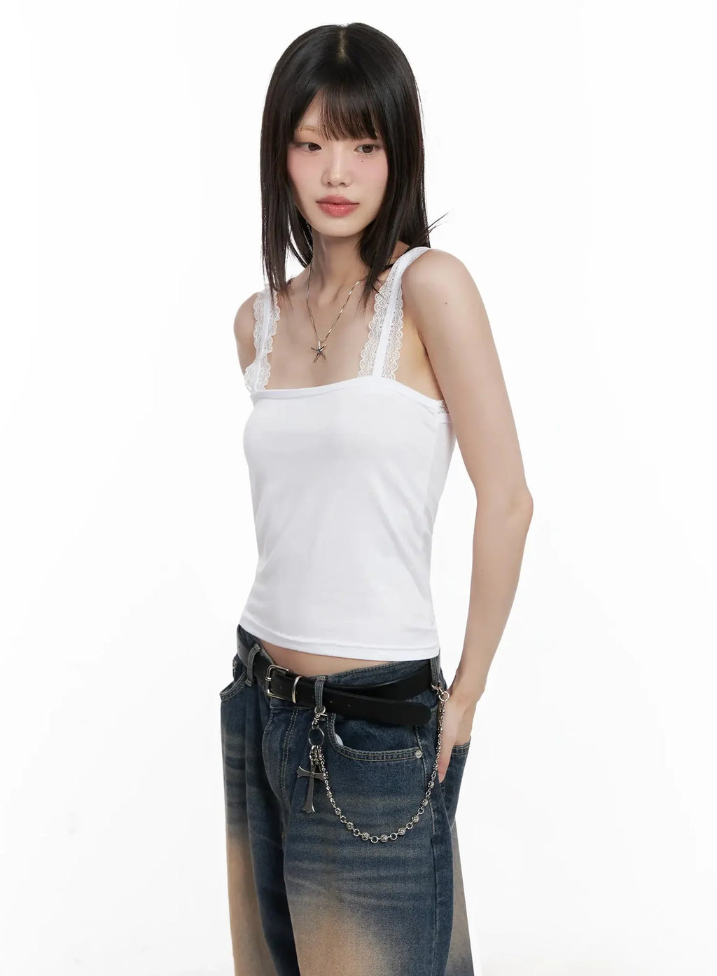 Lace-Trim Sleeveless Tank Top IL531