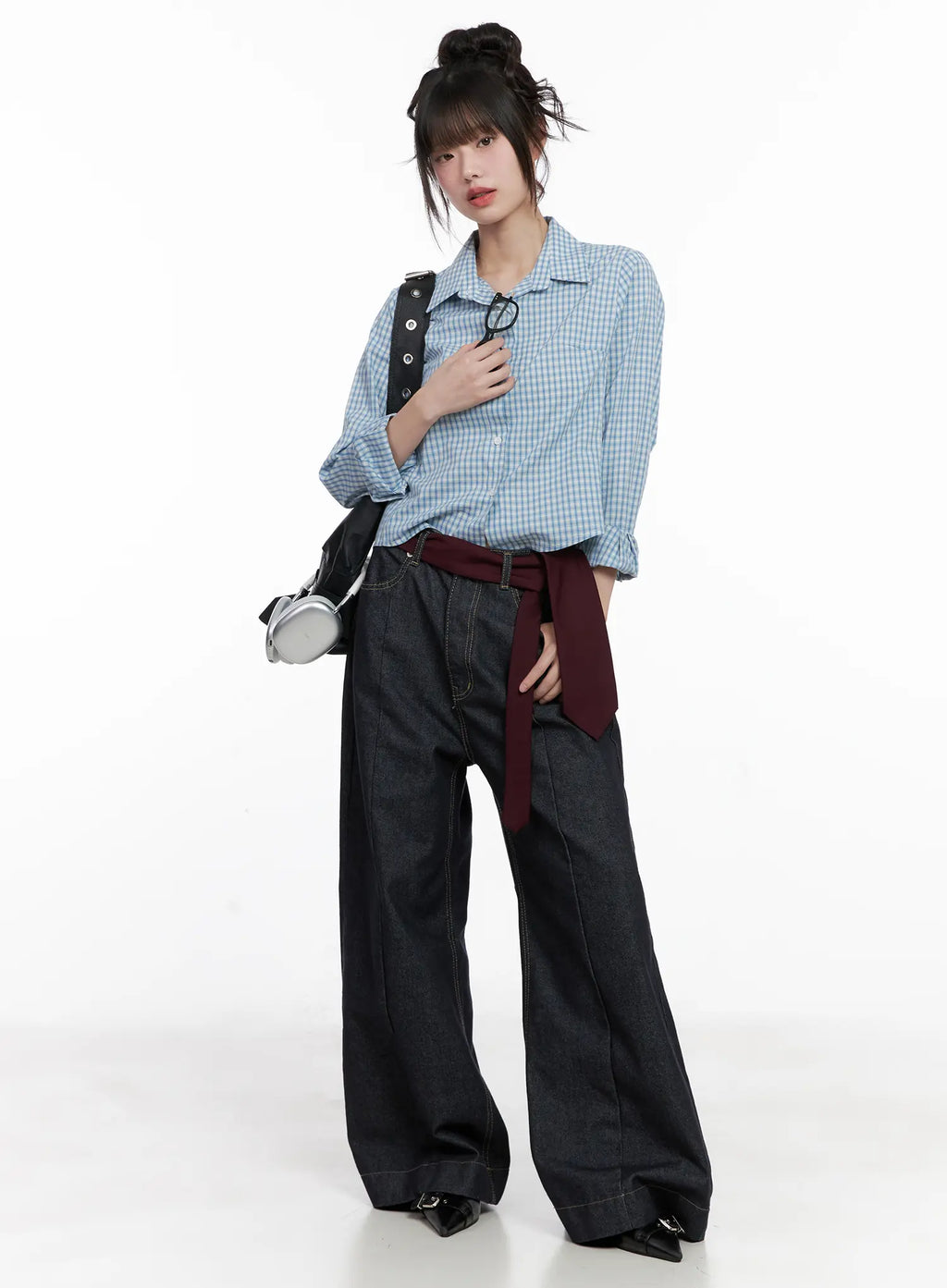 Plaid Button-Up Crop Shirt CG518