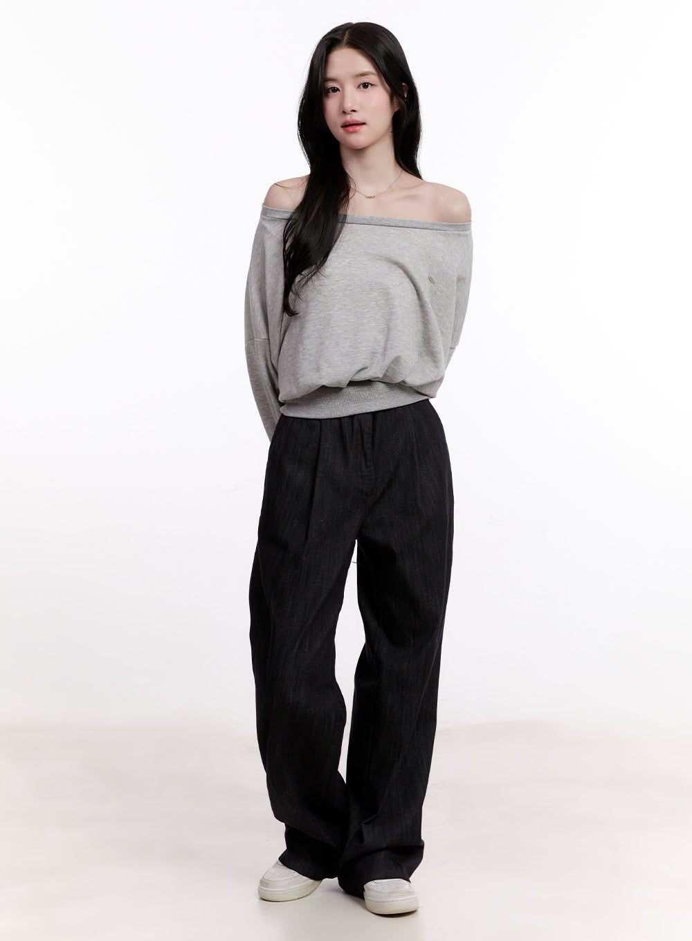 Pintuck Wide-Leg Denim Pants CM527