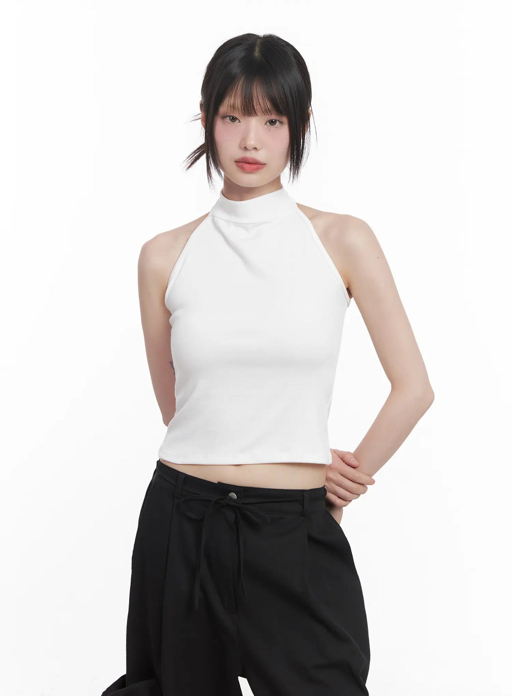 Buttoned Halter Neck Crop Top CU518