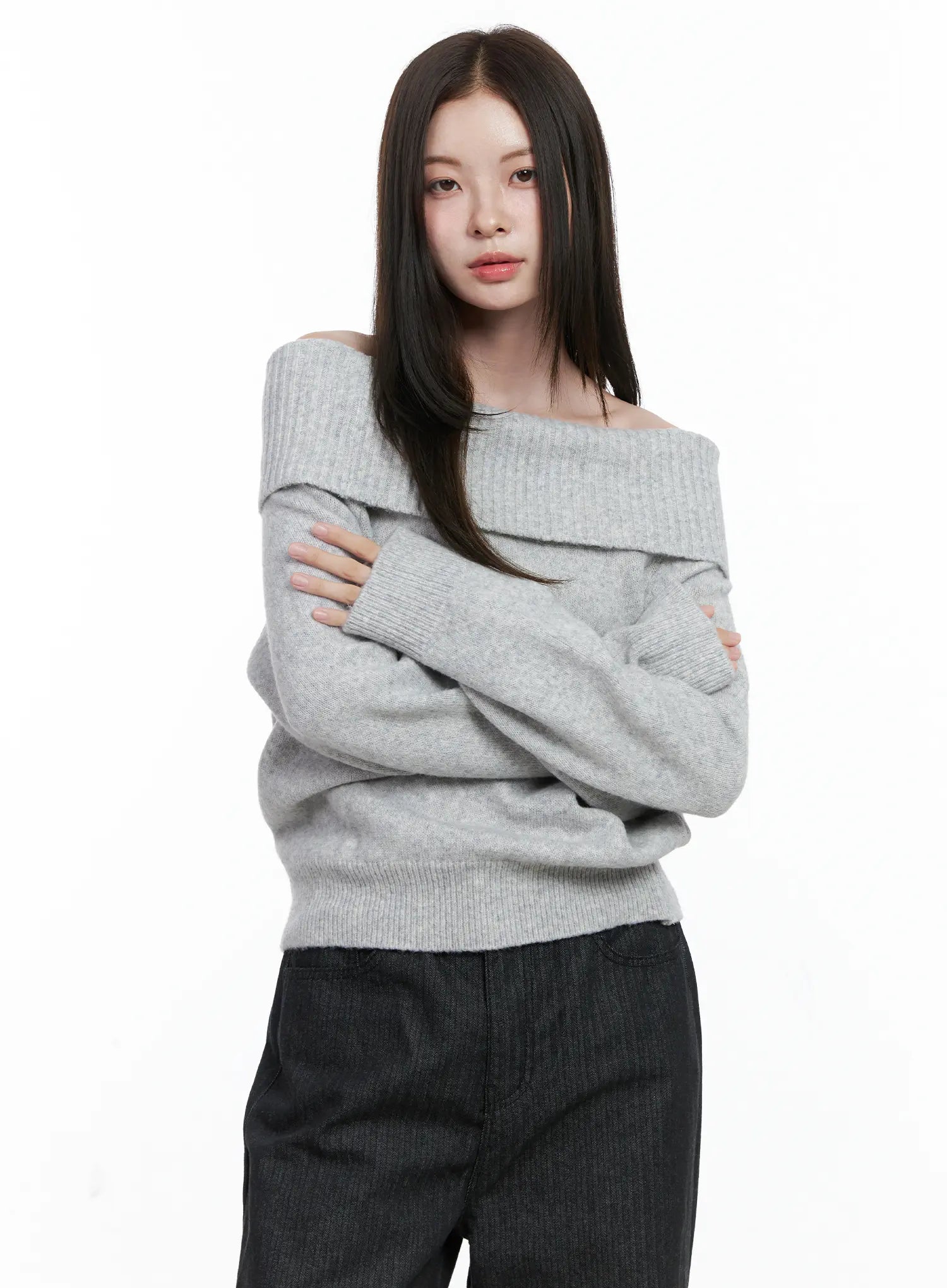 Off-Shoulder Knit Long Sleeve Top CO506