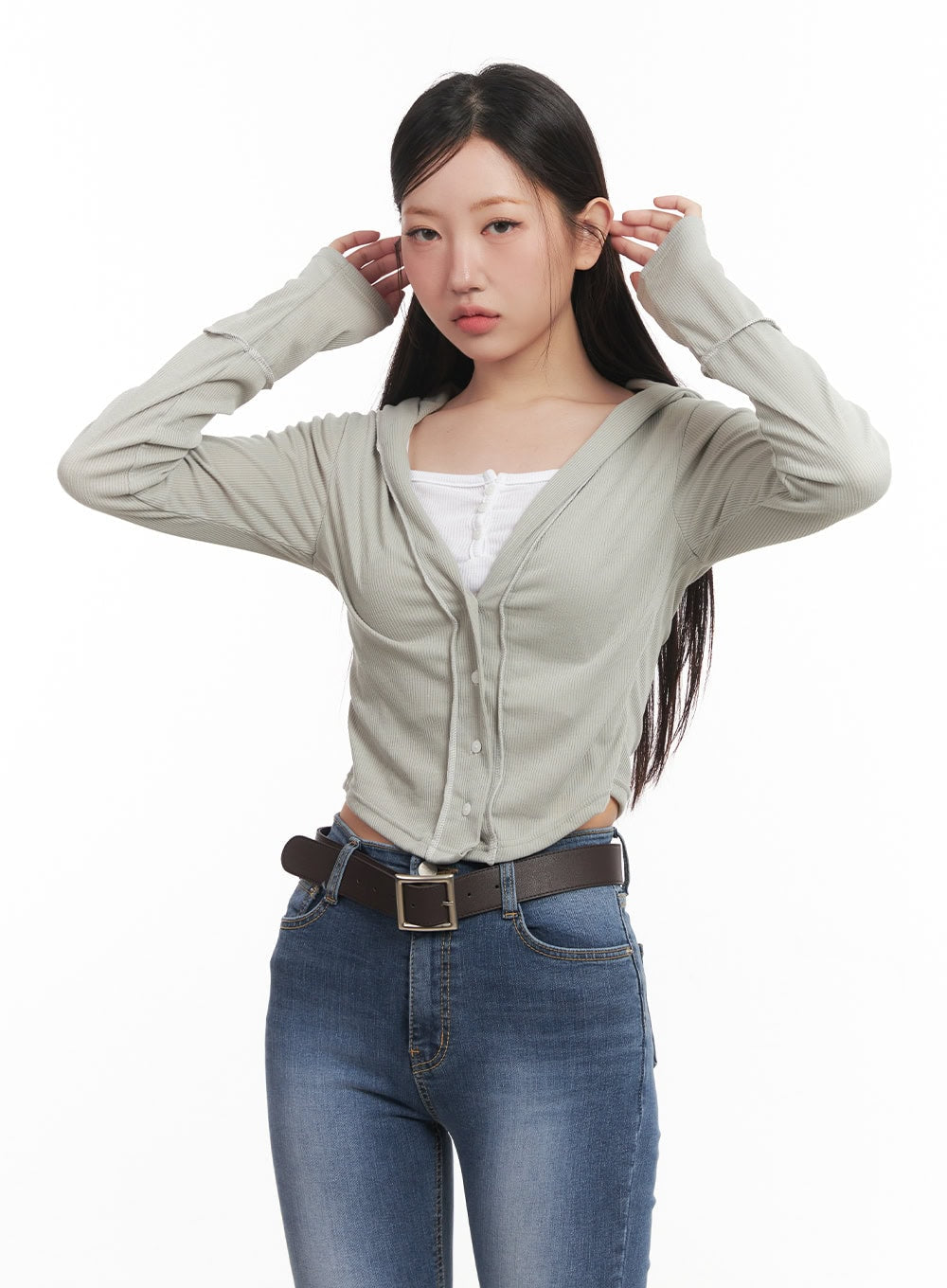 Hooded Layered Crop Cardigan CM531