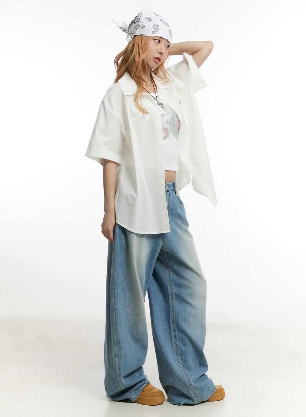 Oversized Collared Short Sleeve Shirt CY505