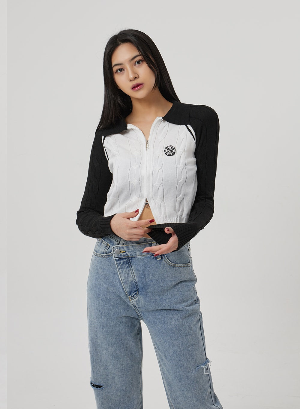 Cable Knit Two Way Zip-Up BF310