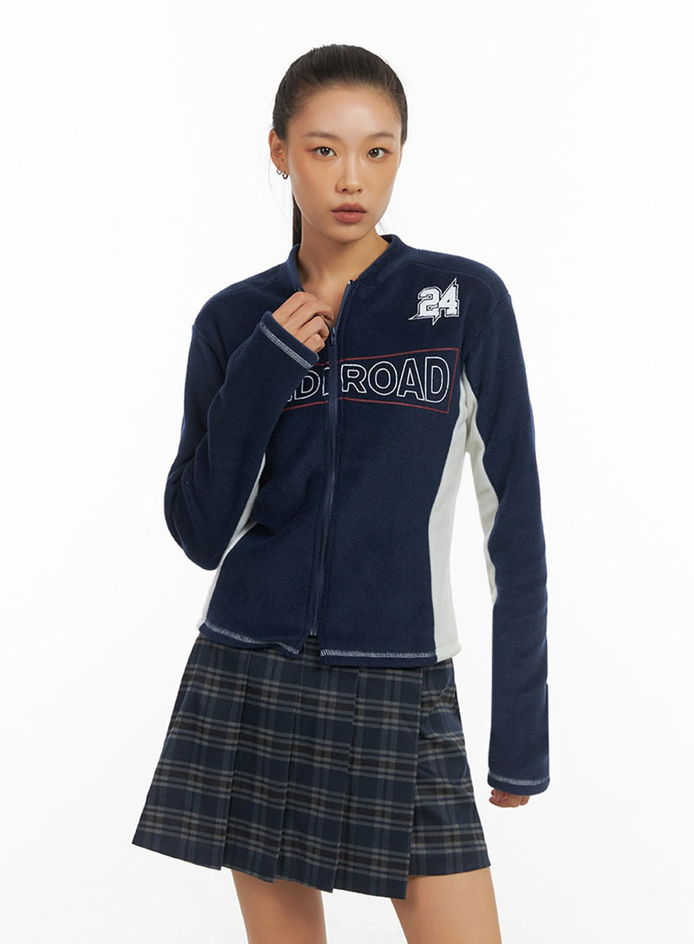 Dark Blue Polyester Slim Fit Hoodie IO409